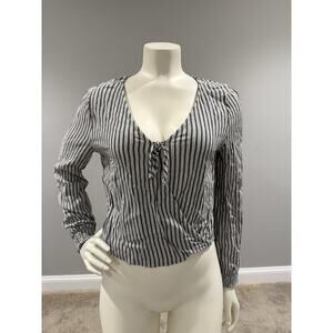 Hollister Women’s Black Cropped Striped Long Sleeve Peasant Top Size Small